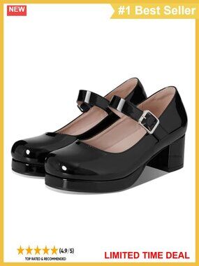 Mary Jane Pumps Low Chunky Block Heel Ankle Buckle Strap Round Toe Dress Shoes